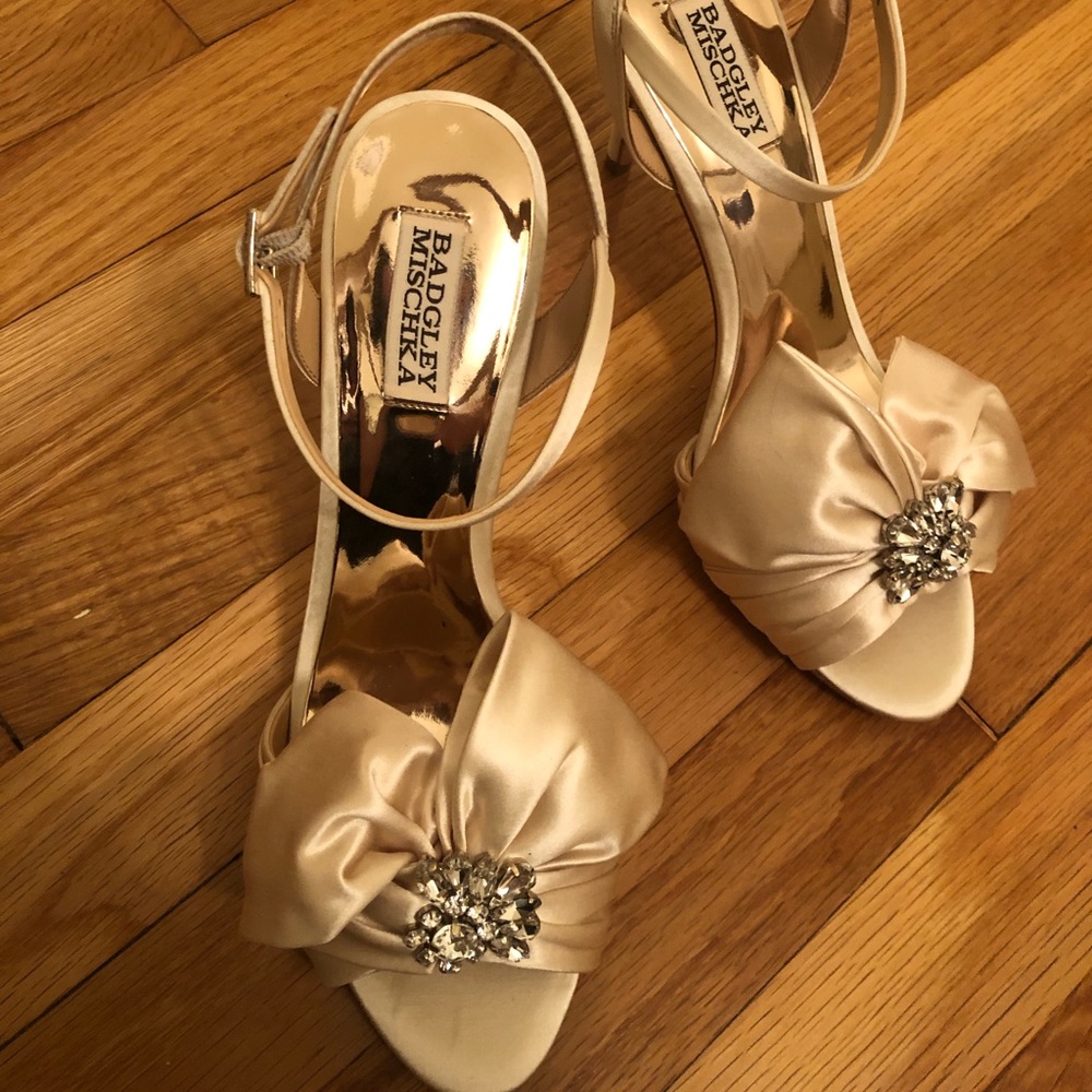 Badgley Mischka Cream Jeweled Heels
